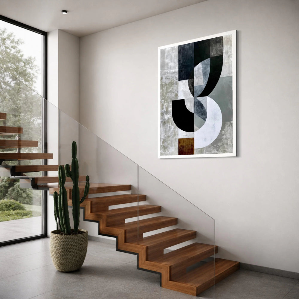 Modern Geometric Shapes Canvas Wall Art, Abstract Black White Grey Blocks, Contemporary Home Decor, Minimalist Canvas Design Print Art
