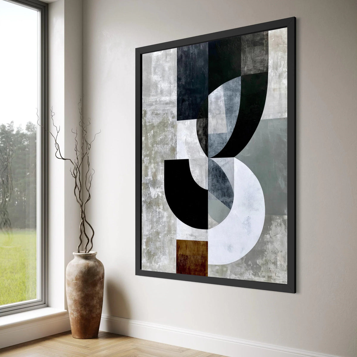 Modern Geometric Shapes Canvas Wall Art, Abstract Black White Grey Blocks, Contemporary Home Decor, Minimalist Canvas Design Print Art