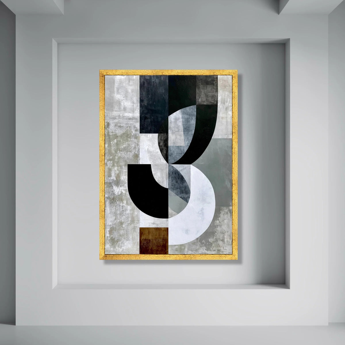 Modern Geometric Shapes Canvas Wall Art, Abstract Black White Grey Blocks, Contemporary Home Decor, Minimalist Canvas Design Print Art