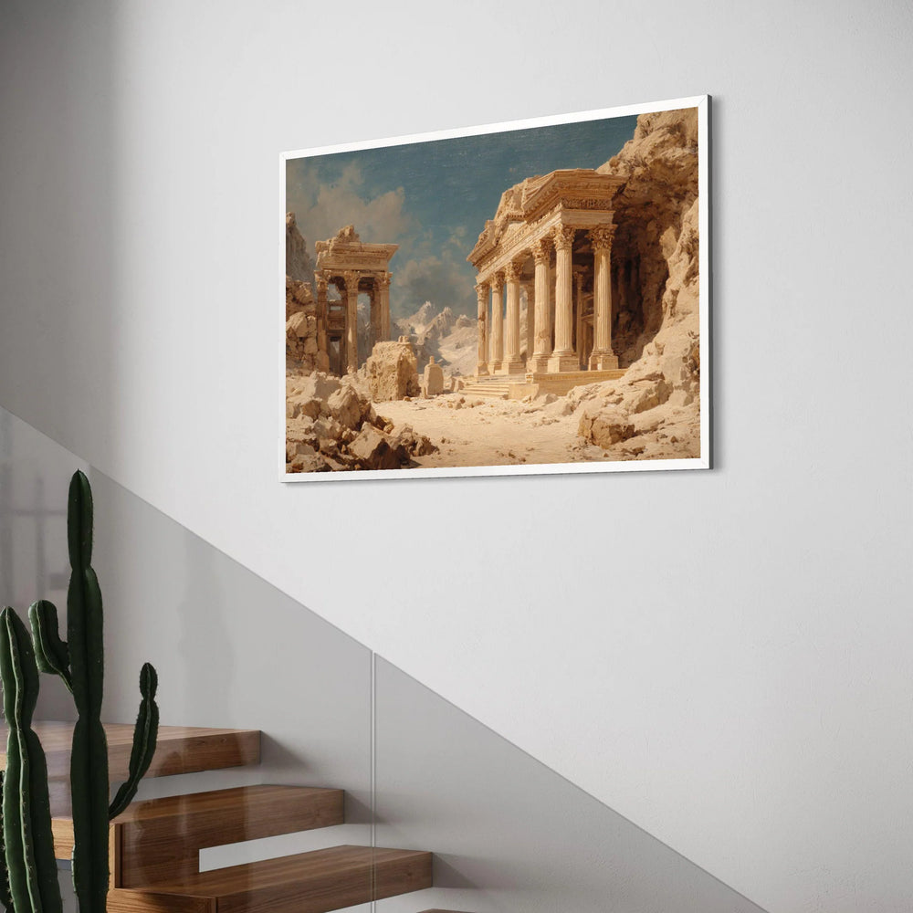 Ancient Ruins Landscape Canvas, Classical Temple Columns Wall Art, Historical Architecture Decor, Mountain Desert Scene Canvas Print Art