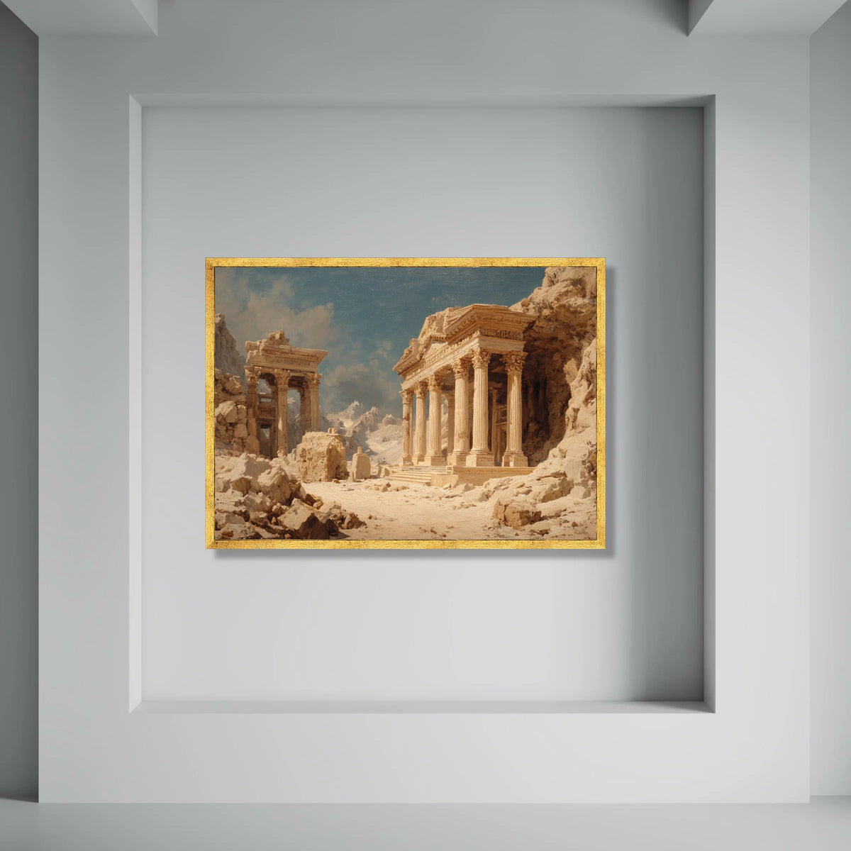 Ancient Ruins Landscape Canvas, Classical Temple Columns Wall Art, Historical Architecture Decor, Mountain Desert Scene Canvas Print Art