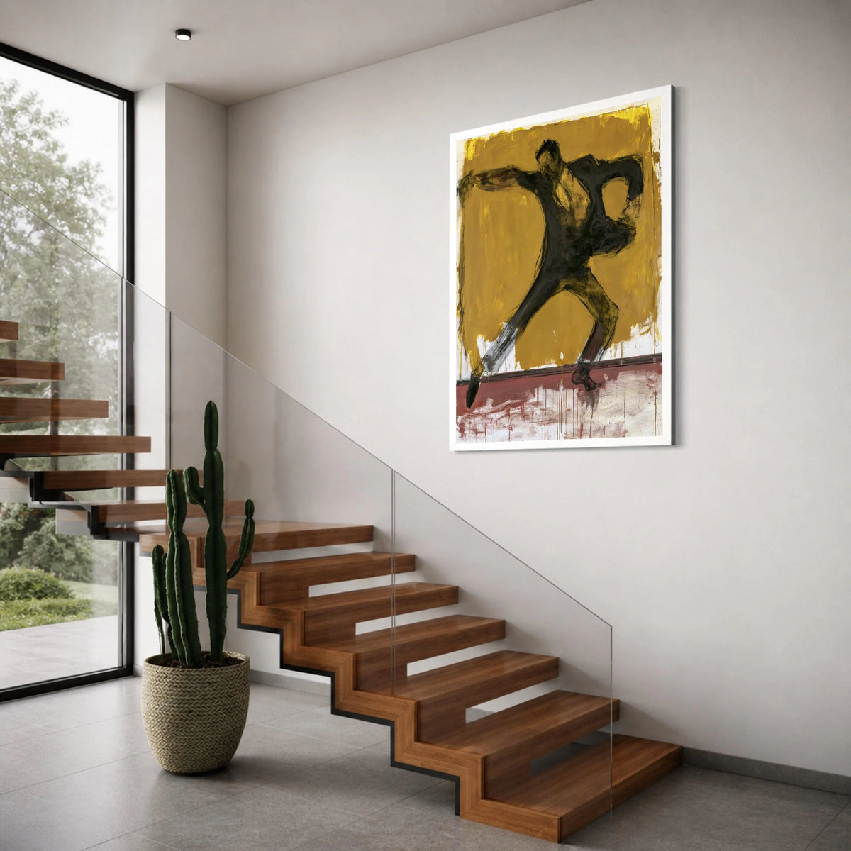 Dynamic Flamenco Dancer Canvas, Expressive Dance Movement Wall Art, Bold Yellow Background, Contemporary Figure Painting, Ready to Print Art
