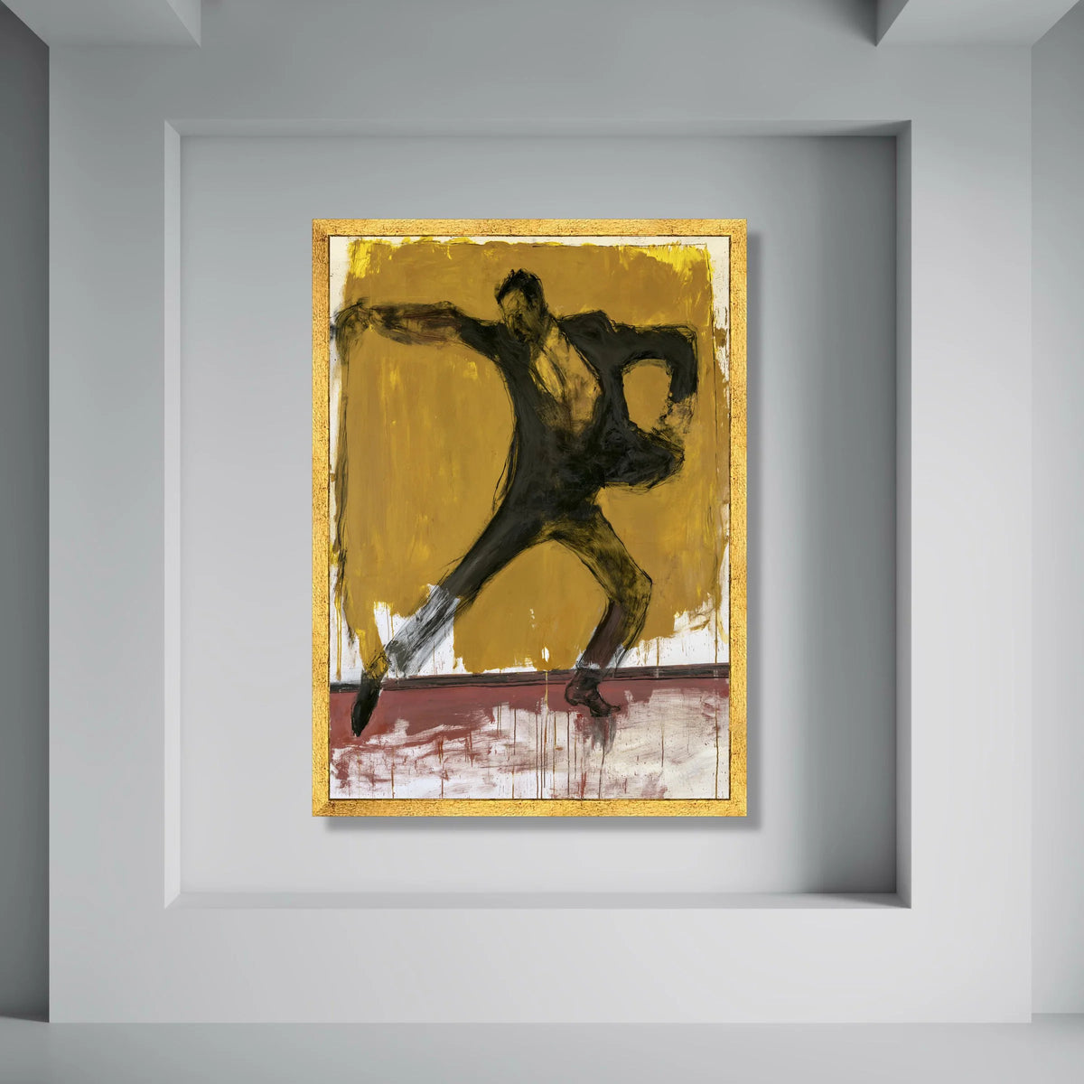 Dynamic Flamenco Dancer Canvas, Expressive Dance Movement Wall Art, Bold Yellow Background, Contemporary Figure Painting, Ready to Print Art