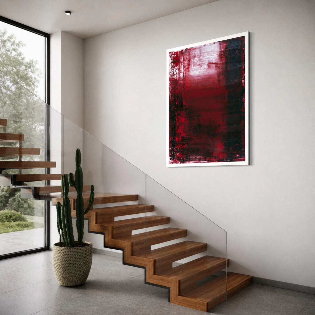 Bold Red and Black Abstract Canvas, Modern Wall Art Decor, Contemporary Color Block Design, Vibrant Home Decoration Canvas Print Art