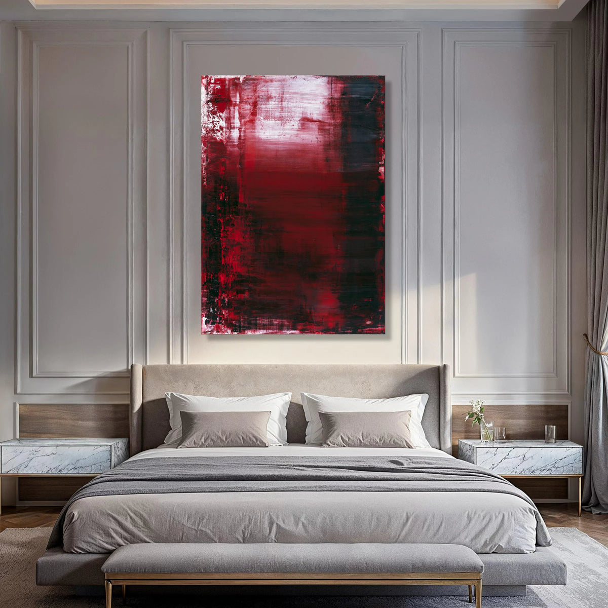 Bold Red and Black Abstract Canvas, Modern Wall Art Decor, Contemporary Color Block Design, Vibrant Home Decoration Canvas Print Art