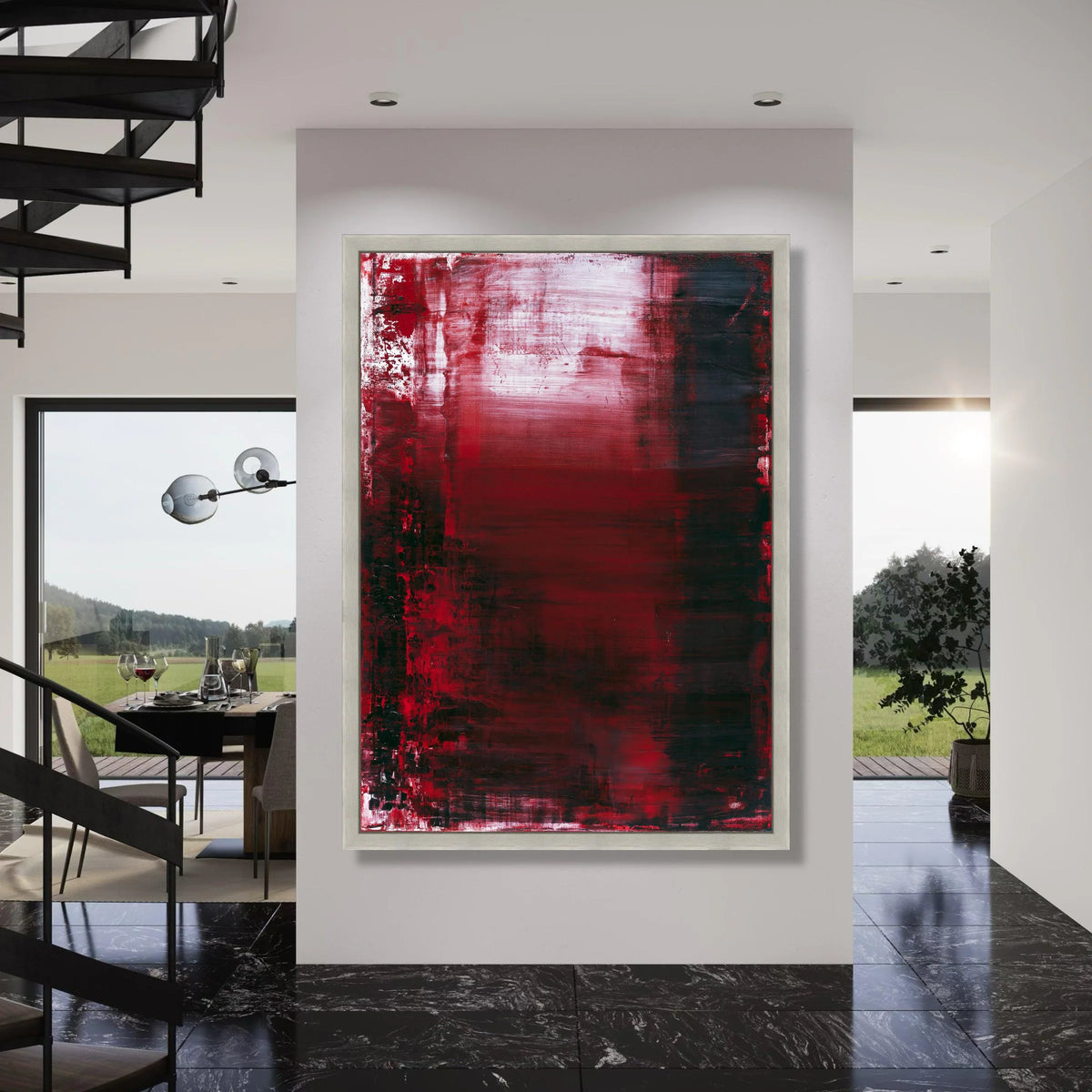 Bold Red and Black Abstract Canvas, Modern Wall Art Decor, Contemporary Color Block Design, Vibrant Home Decoration Canvas Print Art
