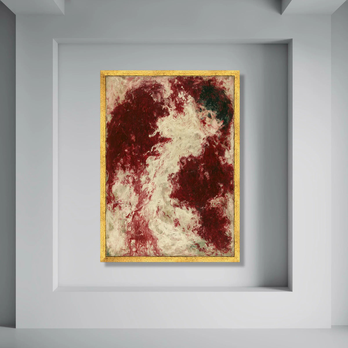 Deep Red and Cream Swirl Abstract Canvas, Dramatic Wall Art, Modern Home Decoration, Bold Color Canvas Art, Contemporary Living Print Art