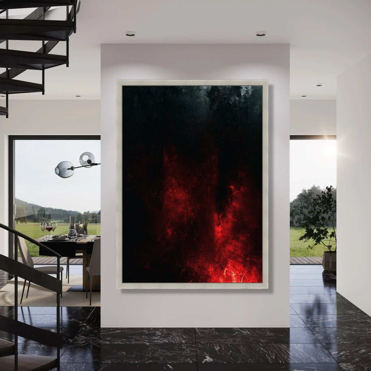 Dark Red Flames Abstract Canvas, Fiery Wall Art, Modern Home Decoration, Bold Color Canvas, Expressive Art Print, Ready to Hang Print Art