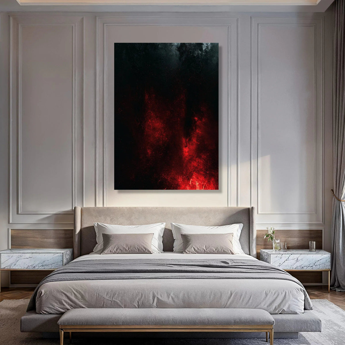 Dark Red Flames Abstract Canvas, Fiery Wall Art, Modern Home Decoration, Bold Color Canvas, Expressive Art Print, Ready to Hang Print Art