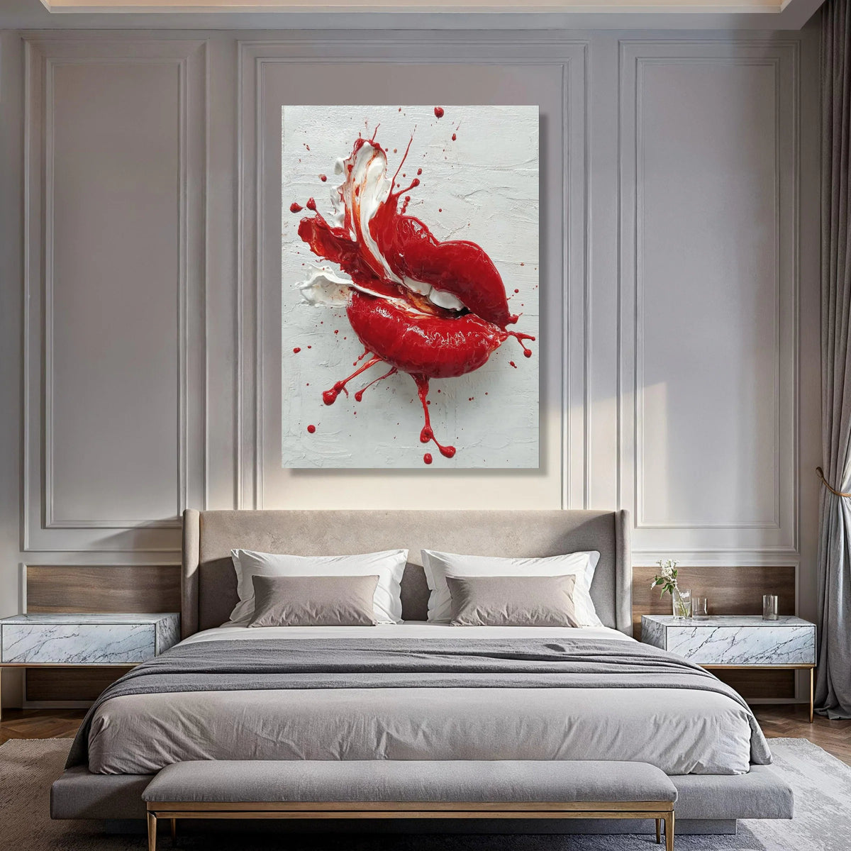 Bold Red Lips Canvas Wall Art, Splash Paint Design, Modern Pop Art Decoration, Vibrant Lip Print, Contemporary Home Wall Decor Print Art