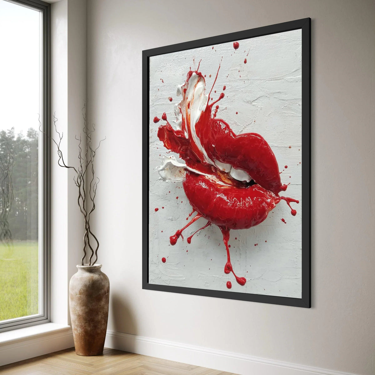 Bold Red Lips Canvas Wall Art, Splash Paint Design, Modern Pop Art Decoration, Vibrant Lip Print, Contemporary Home Wall Decor Print Art