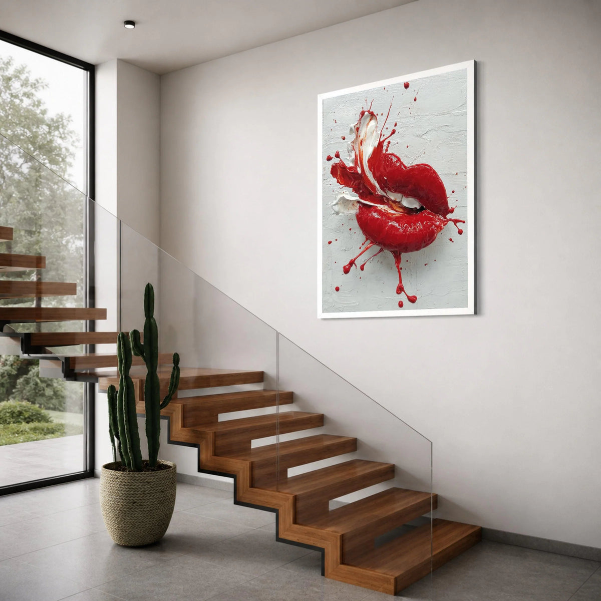 Bold Red Lips Canvas Wall Art, Splash Paint Design, Modern Pop Art Decoration, Vibrant Lip Print, Contemporary Home Wall Decor Print Art