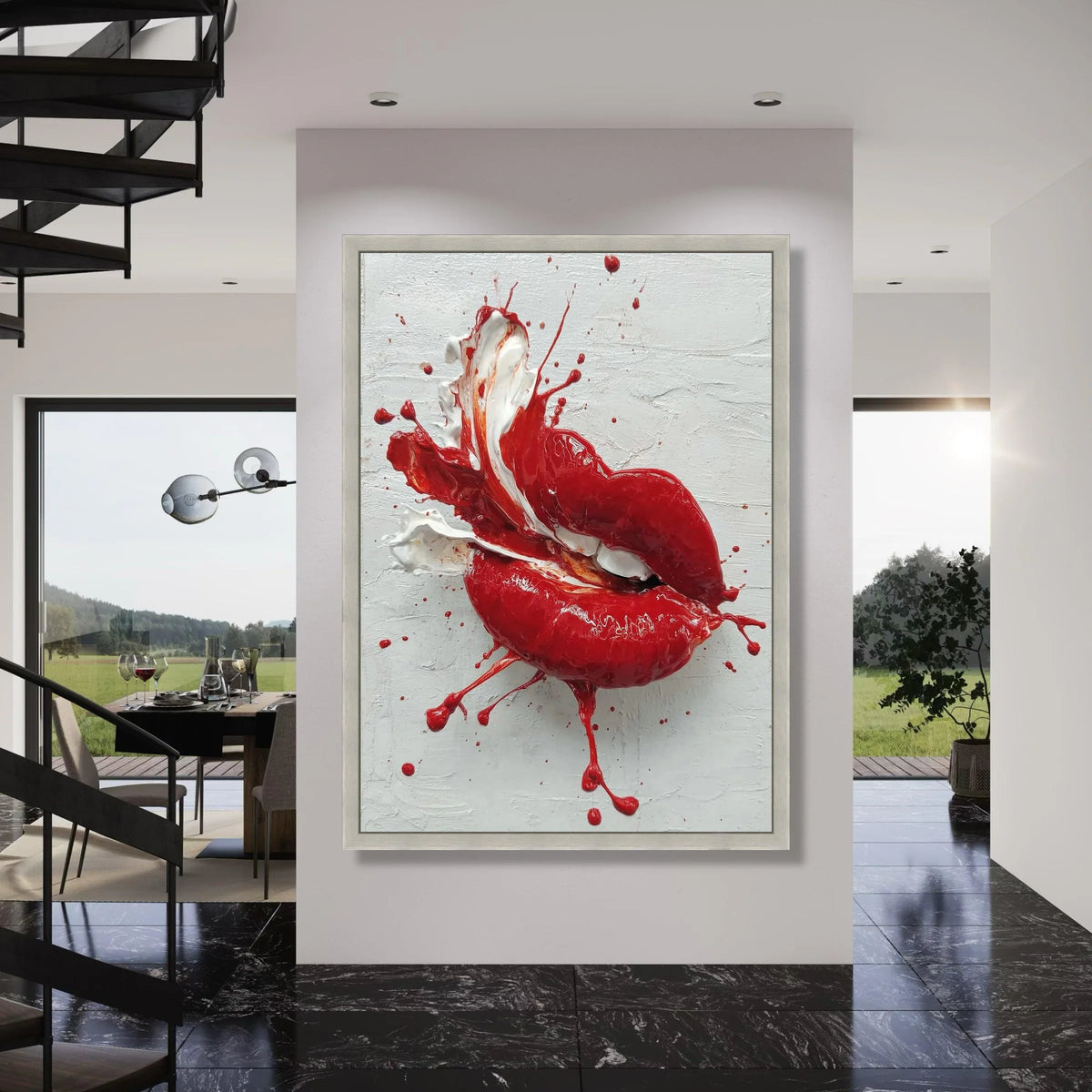 Bold Red Lips Canvas Wall Art, Splash Paint Design, Modern Pop Art Decoration, Vibrant Lip Print, Contemporary Home Wall Decor Print Art