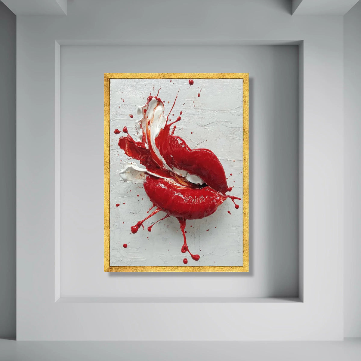 Bold Red Lips Canvas Wall Art, Splash Paint Design, Modern Pop Art Decoration, Vibrant Lip Print, Contemporary Home Wall Decor Print Art