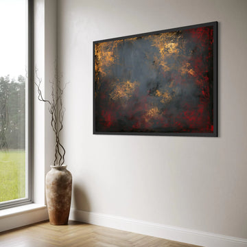 Warm Amber Glow Abstract Canvas, Dark Red and Gray Wall Art, Modern Home Decoration, Contemporary Canvas Print, Rich Color Palette Print Art
