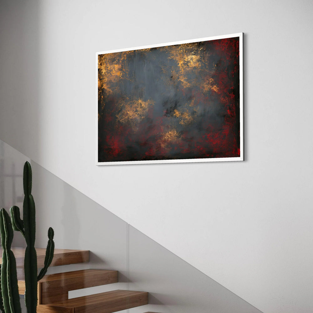Warm Amber Glow Abstract Canvas, Dark Red and Gray Wall Art, Modern Home Decoration, Contemporary Canvas Print, Rich Color Palette Print Art