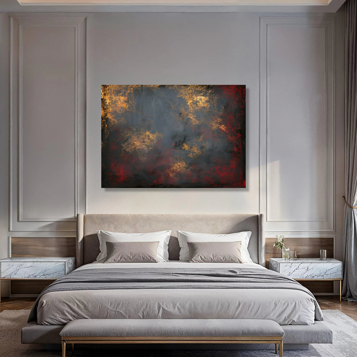 Warm Amber Glow Abstract Canvas, Dark Red and Gray Wall Art, Modern Home Decoration, Contemporary Canvas Print, Rich Color Palette Print Art
