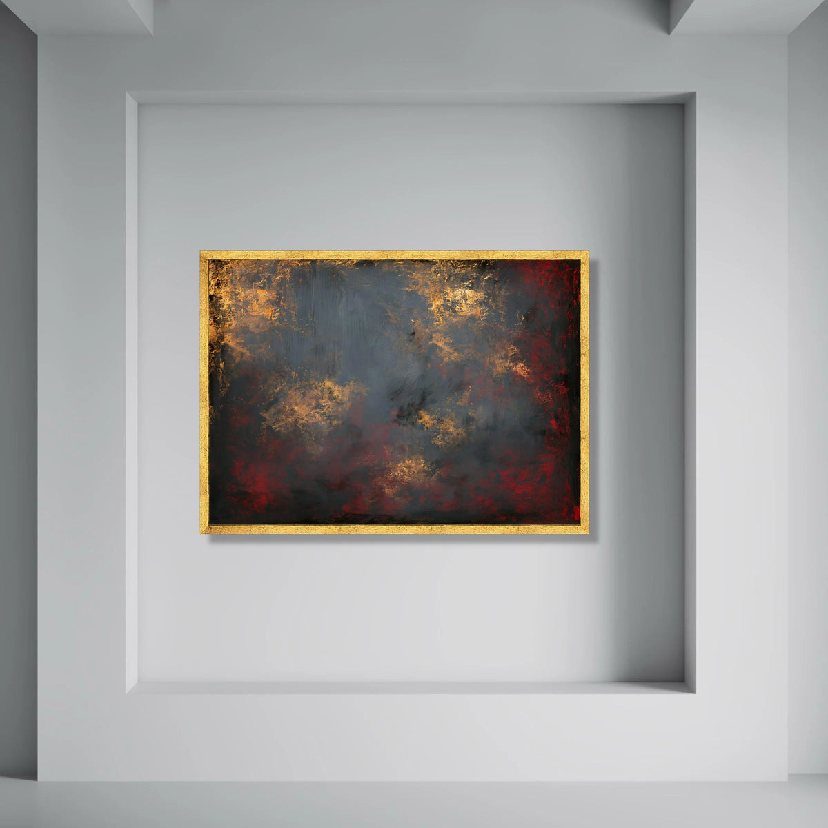 Warm Amber Glow Abstract Canvas, Dark Red and Gray Wall Art, Modern Home Decoration, Contemporary Canvas Print, Rich Color Palette Print Art