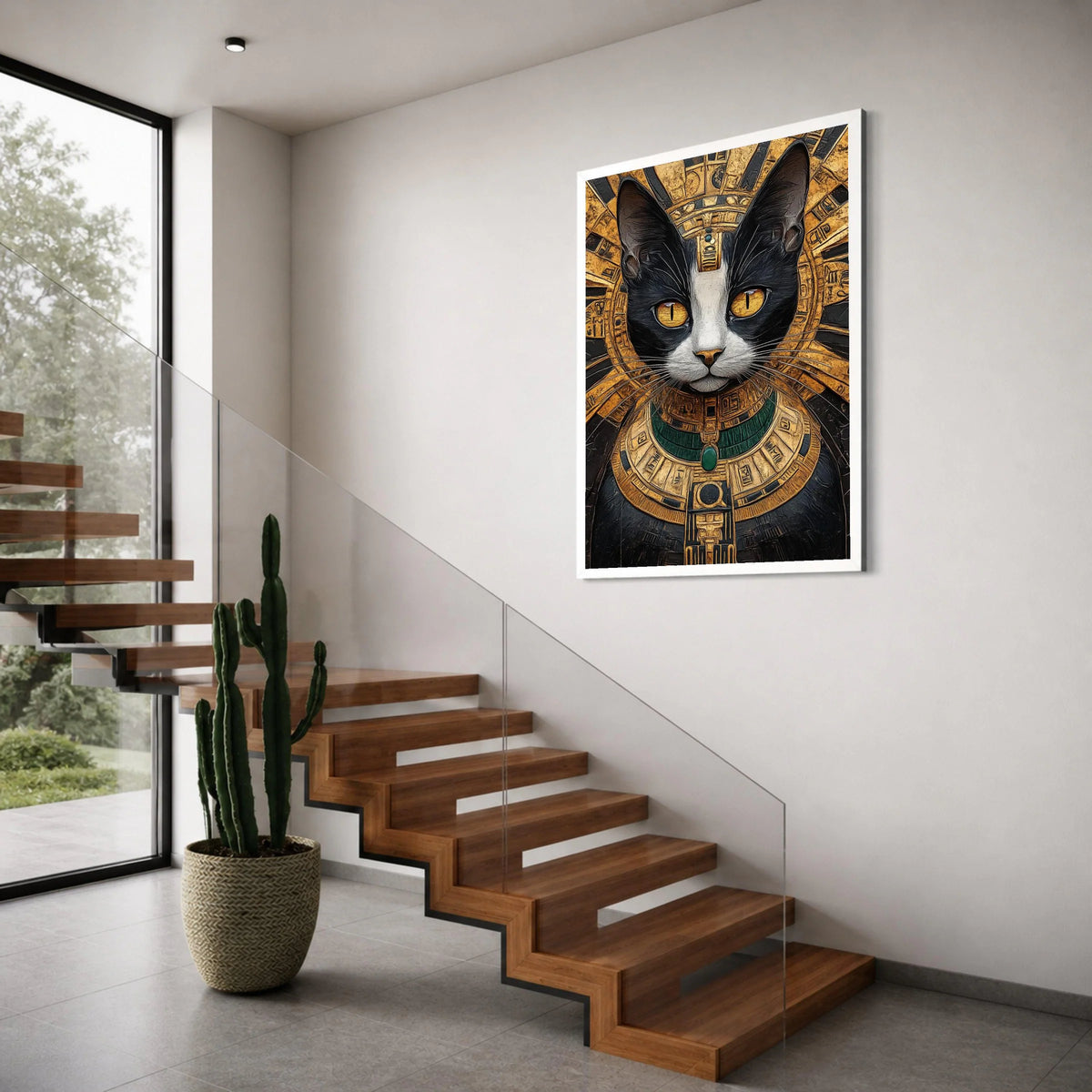 Egyptian Cat Portrait Canvas Wall Art, Ancient Pharaoh Cat Illustration, Gold and Black Home Decor, Mystical Animal Canvas, Ready Print Art