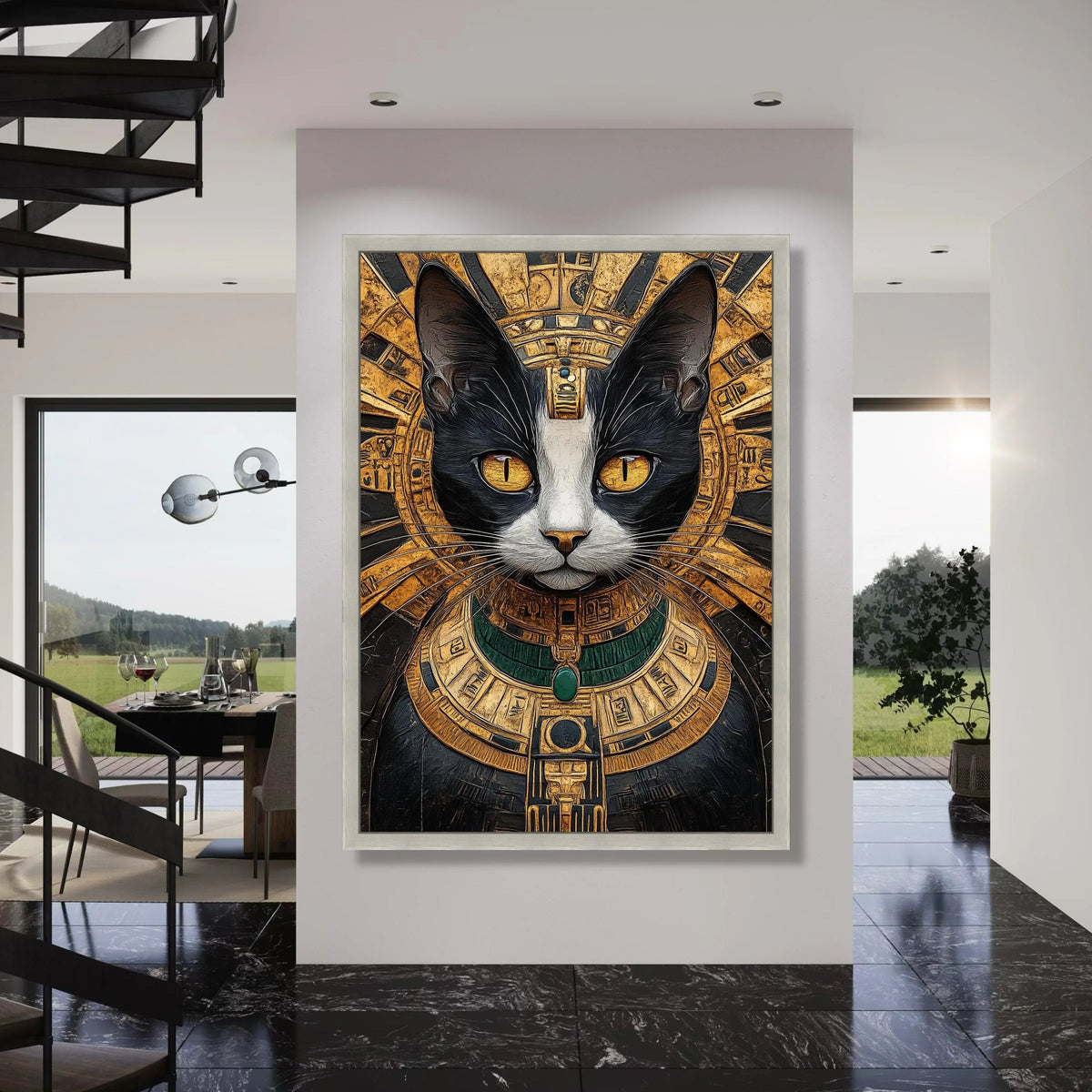 Egyptian Cat Portrait Canvas Wall Art, Ancient Pharaoh Cat Illustration, Gold and Black Home Decor, Mystical Animal Canvas, Ready Print Art