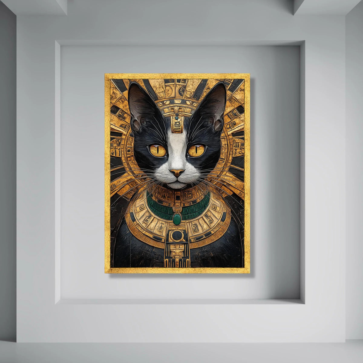 Egyptian Cat Portrait Canvas Wall Art, Ancient Pharaoh Cat Illustration, Gold and Black Home Decor, Mystical Animal Canvas, Ready Print Art