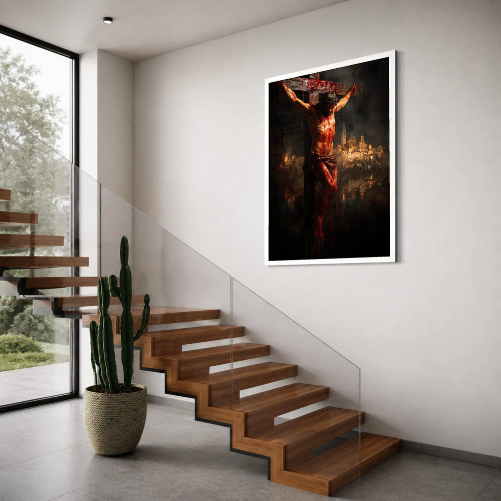 Crucifixion Scene Canvas Wall Art, Jesus on Cross, Religious Christian Artwork, Spiritual Home Decor, Passion of Christ Painting Print Art