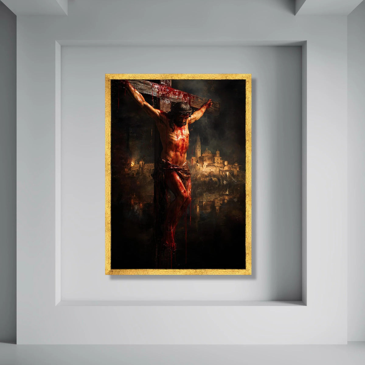 Crucifixion Scene Canvas Wall Art, Jesus on Cross, Religious Christian Artwork, Spiritual Home Decor, Passion of Christ Painting Print Art