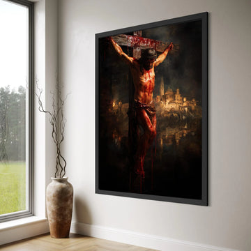 Crucifixion Scene Canvas Wall Art, Jesus on Cross, Religious Christian Artwork, Spiritual Home Decor, Passion of Christ Painting Print Art