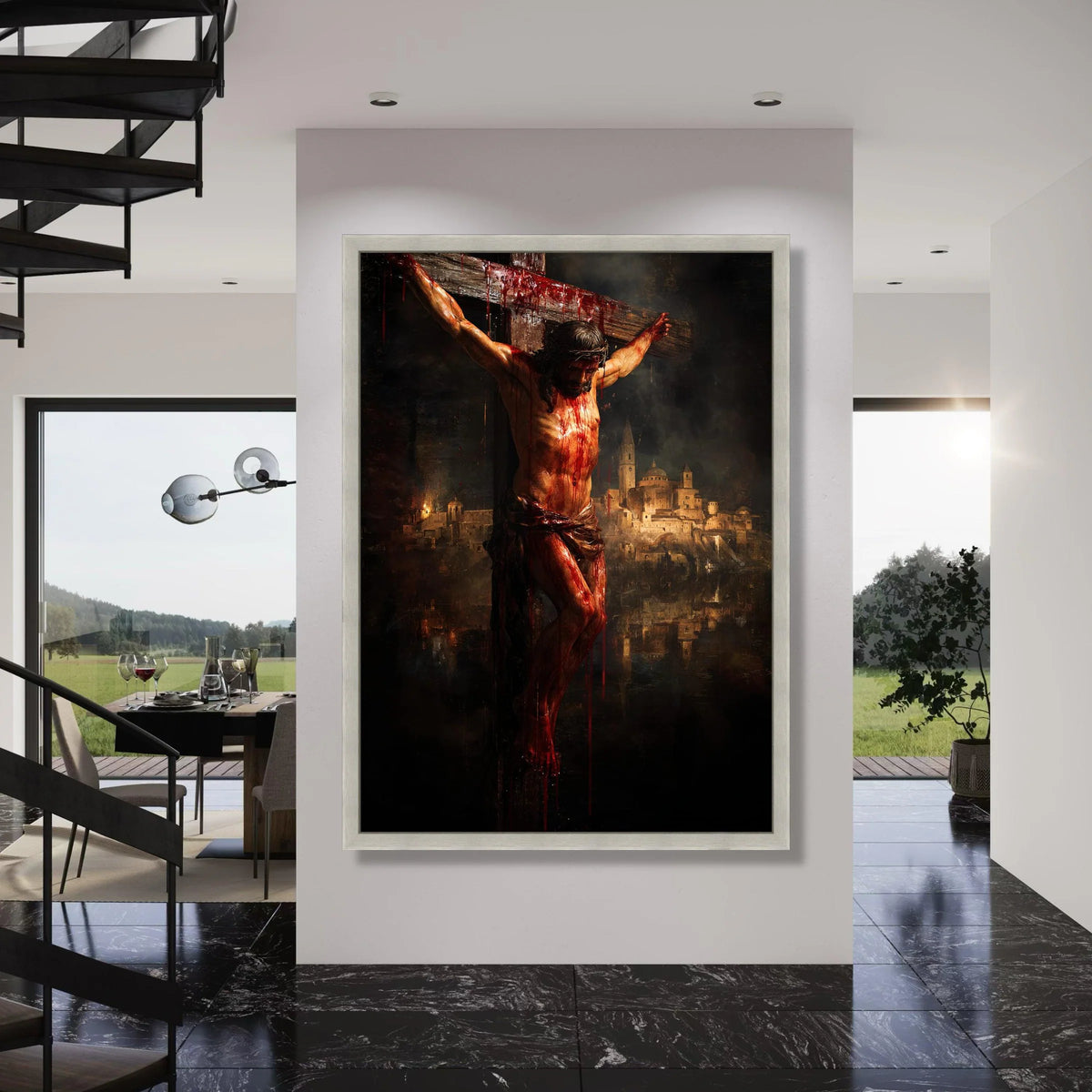 Crucifixion Scene Canvas Wall Art, Jesus on Cross, Religious Christian Artwork, Spiritual Home Decor, Passion of Christ Painting Print Art