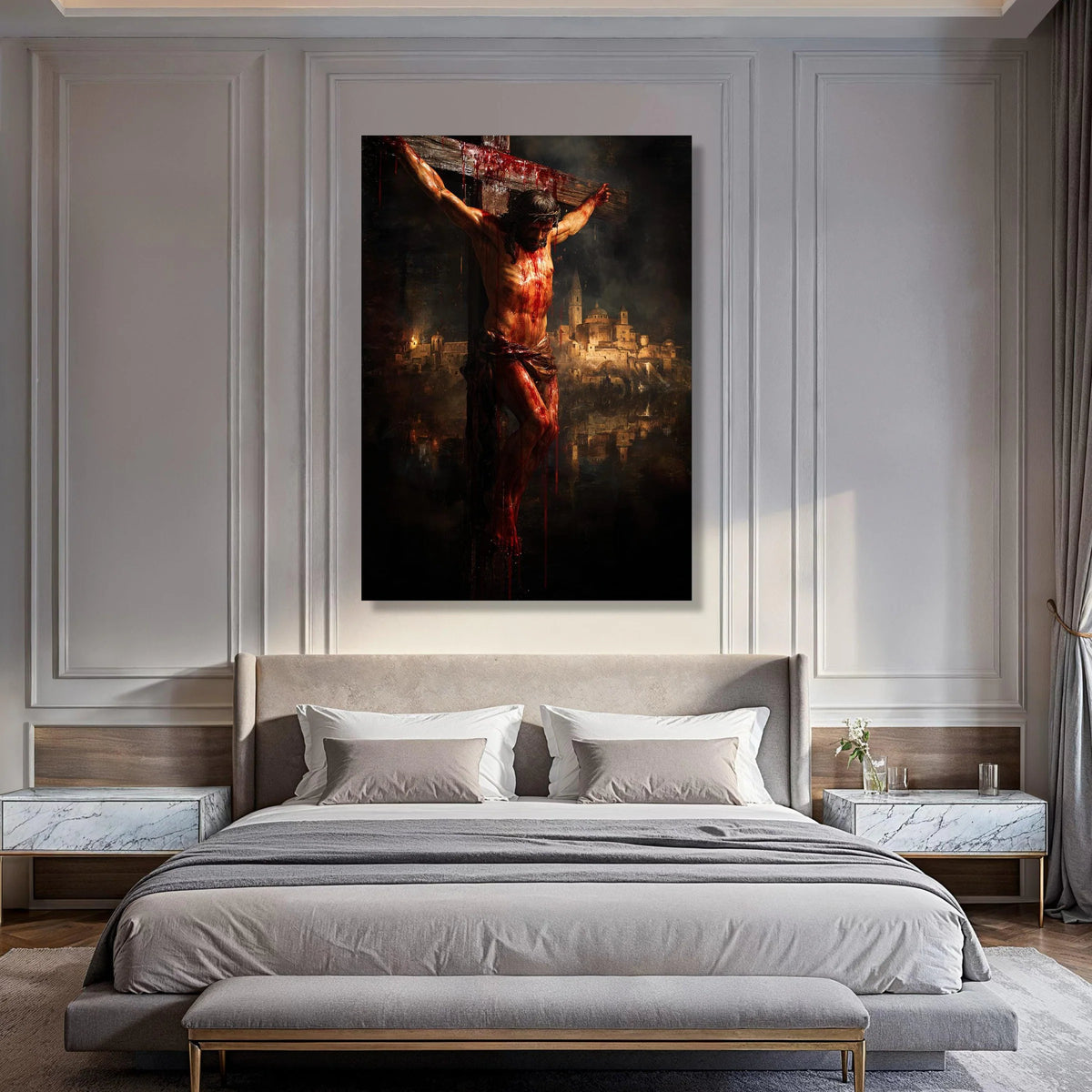 Crucifixion Scene Canvas Wall Art, Jesus on Cross, Religious Christian Artwork, Spiritual Home Decor, Passion of Christ Painting Print Art