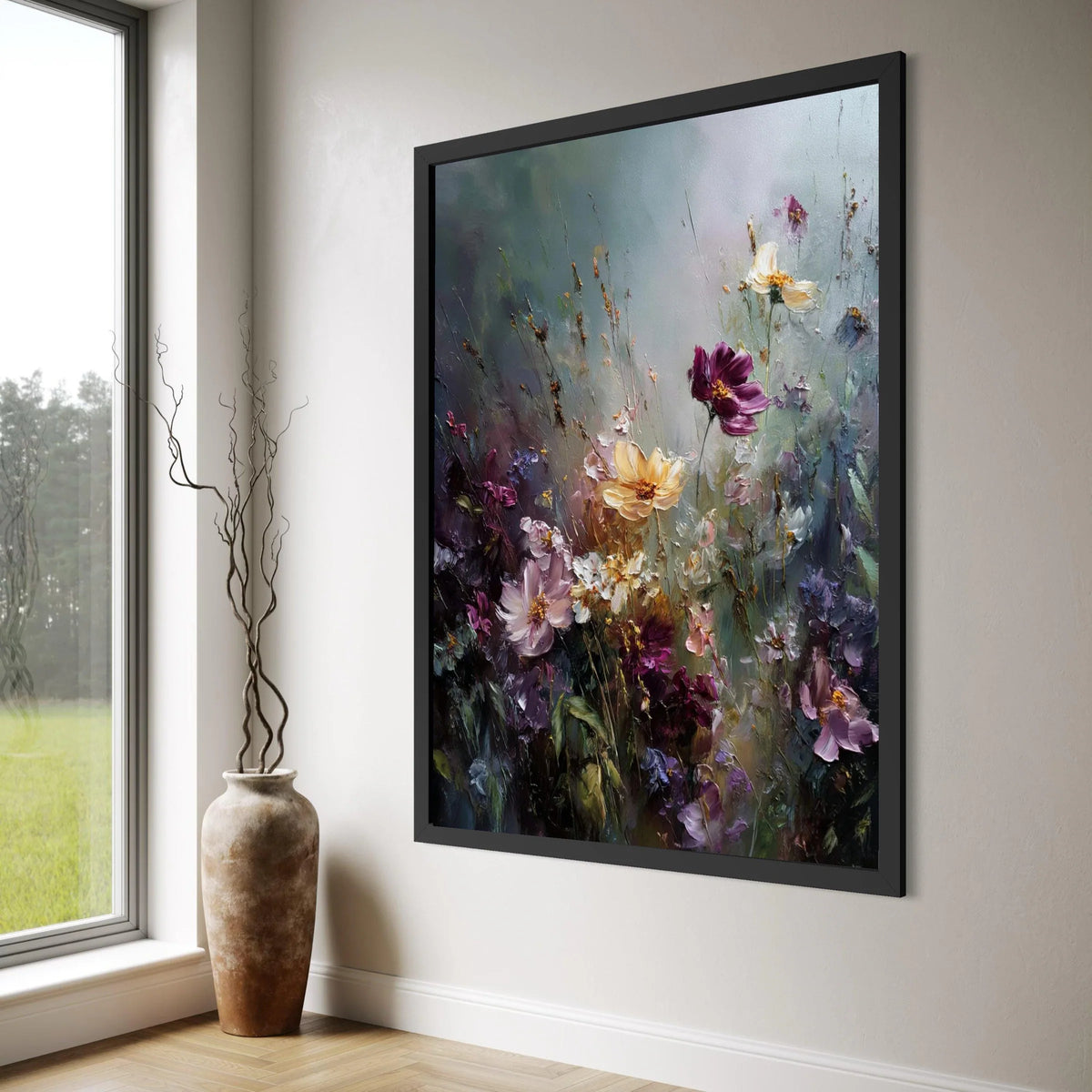 Elegant Wildflower Bouquet Canvas, Floral Wall Art, Purple Yellow Flowers, Garden Canvas Decoration, Nature Artwork Print Art
