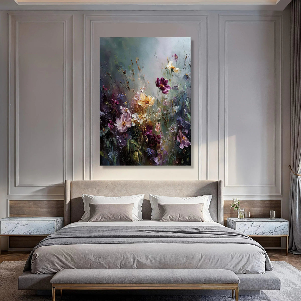 Elegant Wildflower Bouquet Canvas, Floral Wall Art, Purple Yellow Flowers, Garden Canvas Decoration, Nature Artwork Print Art