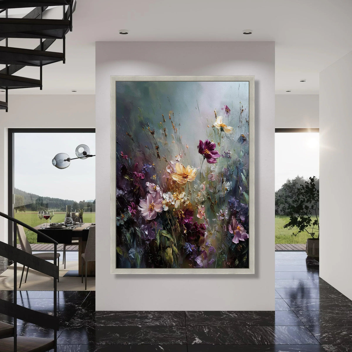 Elegant Wildflower Bouquet Canvas, Floral Wall Art, Purple Yellow Flowers, Garden Canvas Decoration, Nature Artwork Print Art