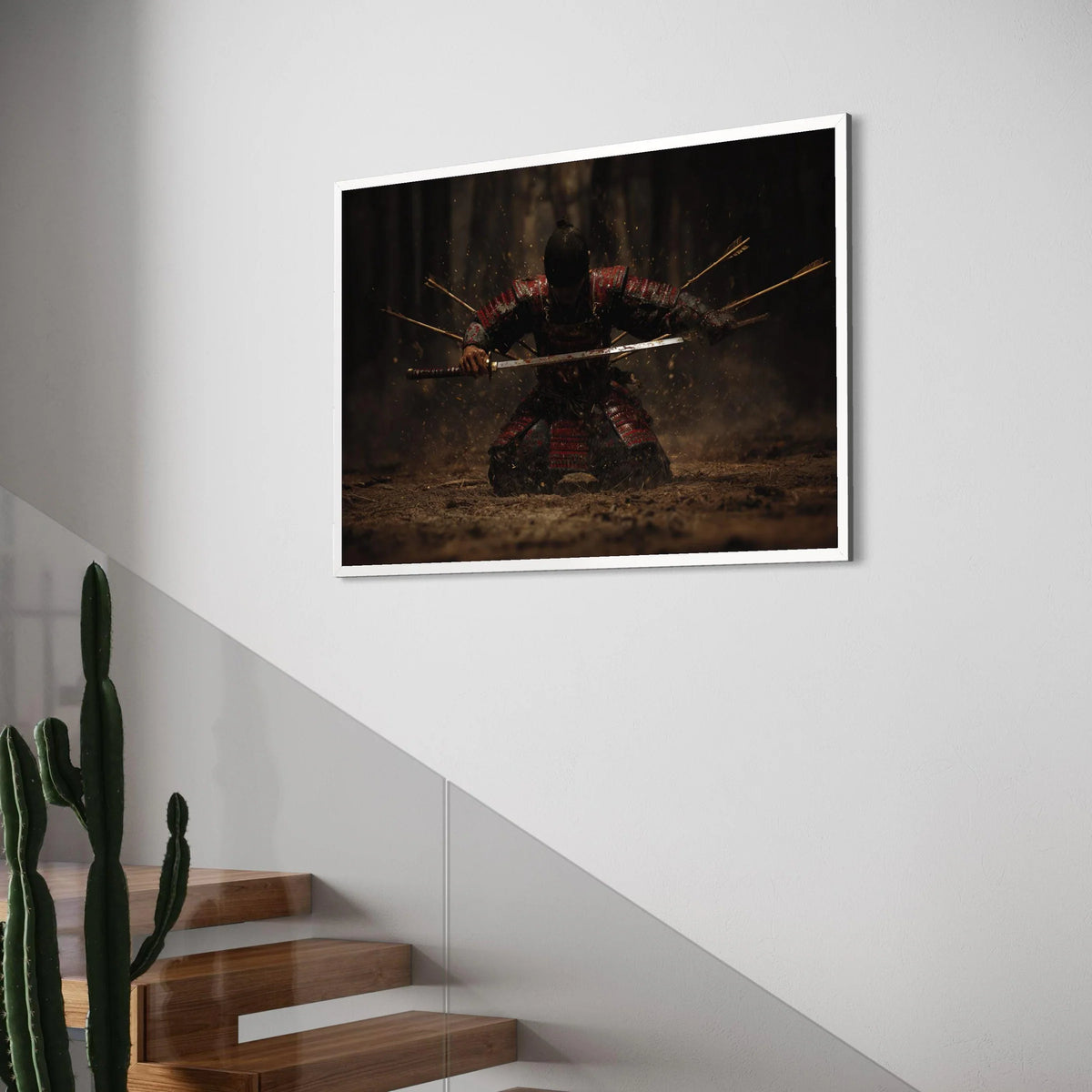 Warrior Samurai Kneeling With Sword Canvas, Historic Battle Scene Wall Art, Feudal Japan Armor Canvas, Dramatic Action Canvas, Print Art