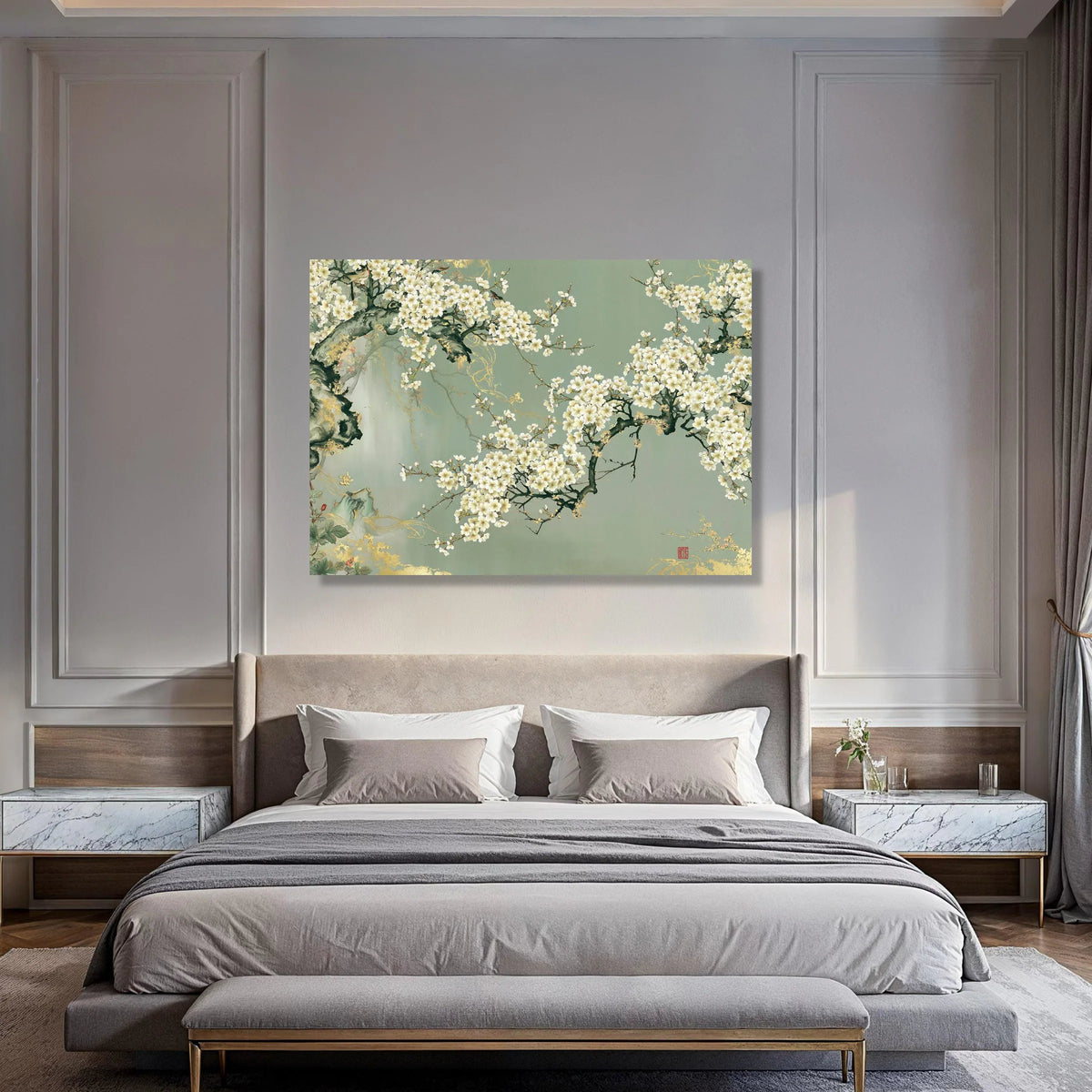 Elegant Cherry Blossom Branches Canvas Wall Art, Floral Nature Print, Botanical Home Decor, Vintage Style Canvas Painting, Ready Print Art