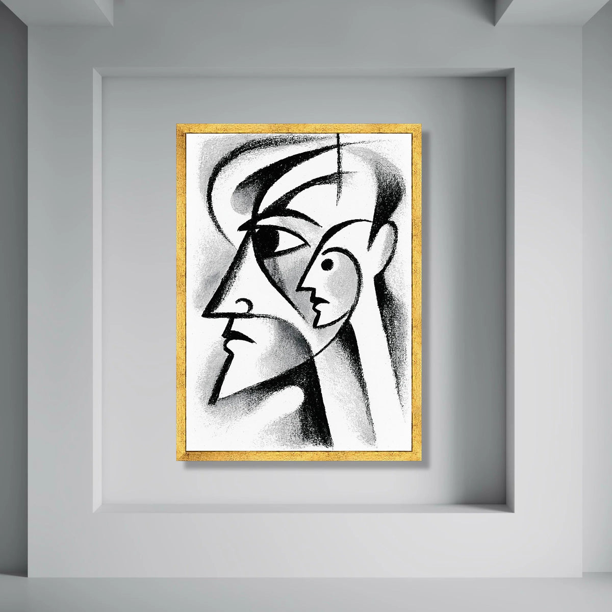 Abstract Cubism Faces Canvas, Black and White Modern Art, Geometric Portrait Wall Art, Minimalist Home Decoration, Contemporary Print Art