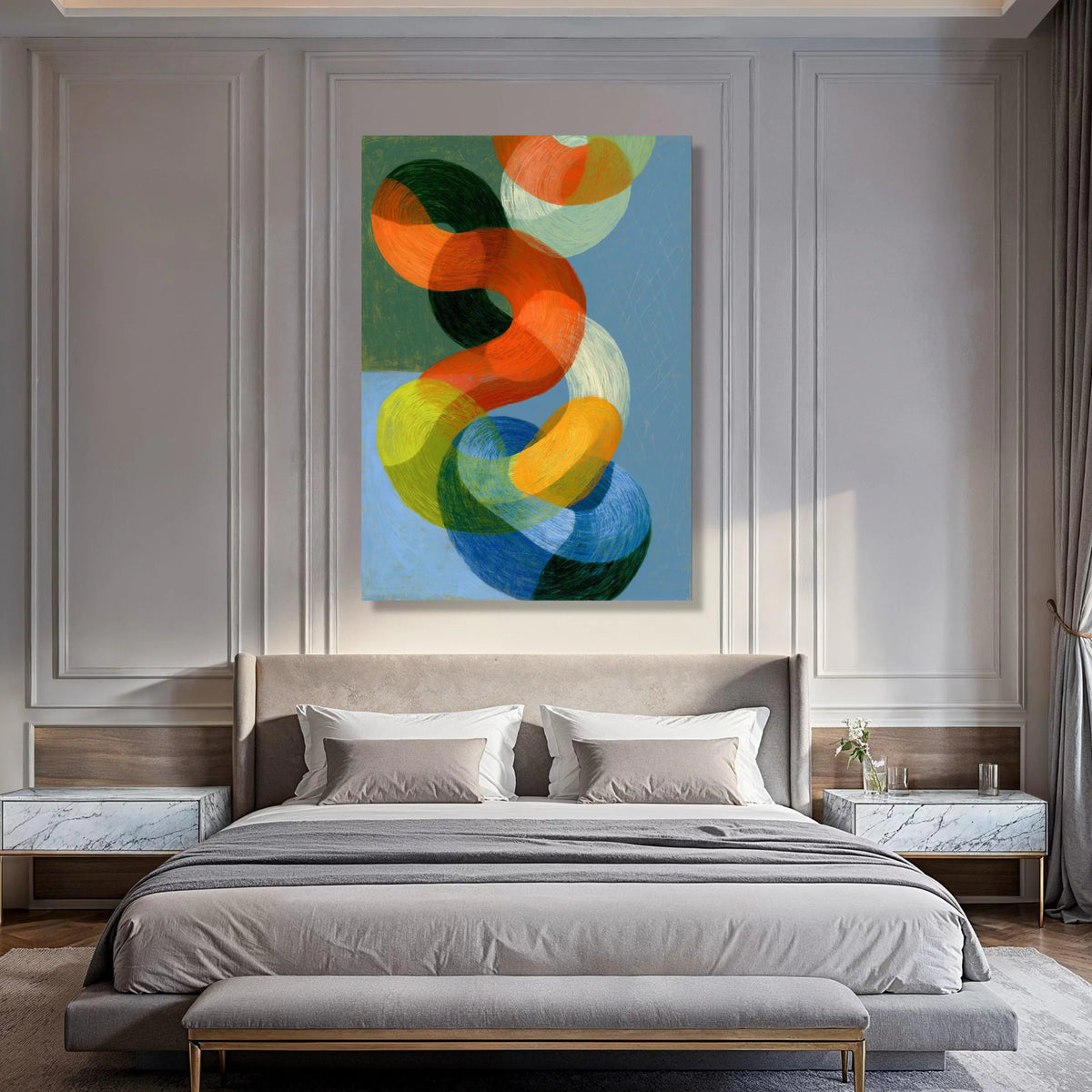 Colorful Intertwined Rings Abstract Canvas, Modern Geometric Wall Art, Bright Circular Shapes, Contemporary Home Decoration Print Art