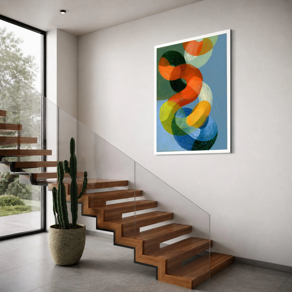 Colorful Intertwined Rings Abstract Canvas, Modern Geometric Wall Art, Bright Circular Shapes, Contemporary Home Decoration Print Art