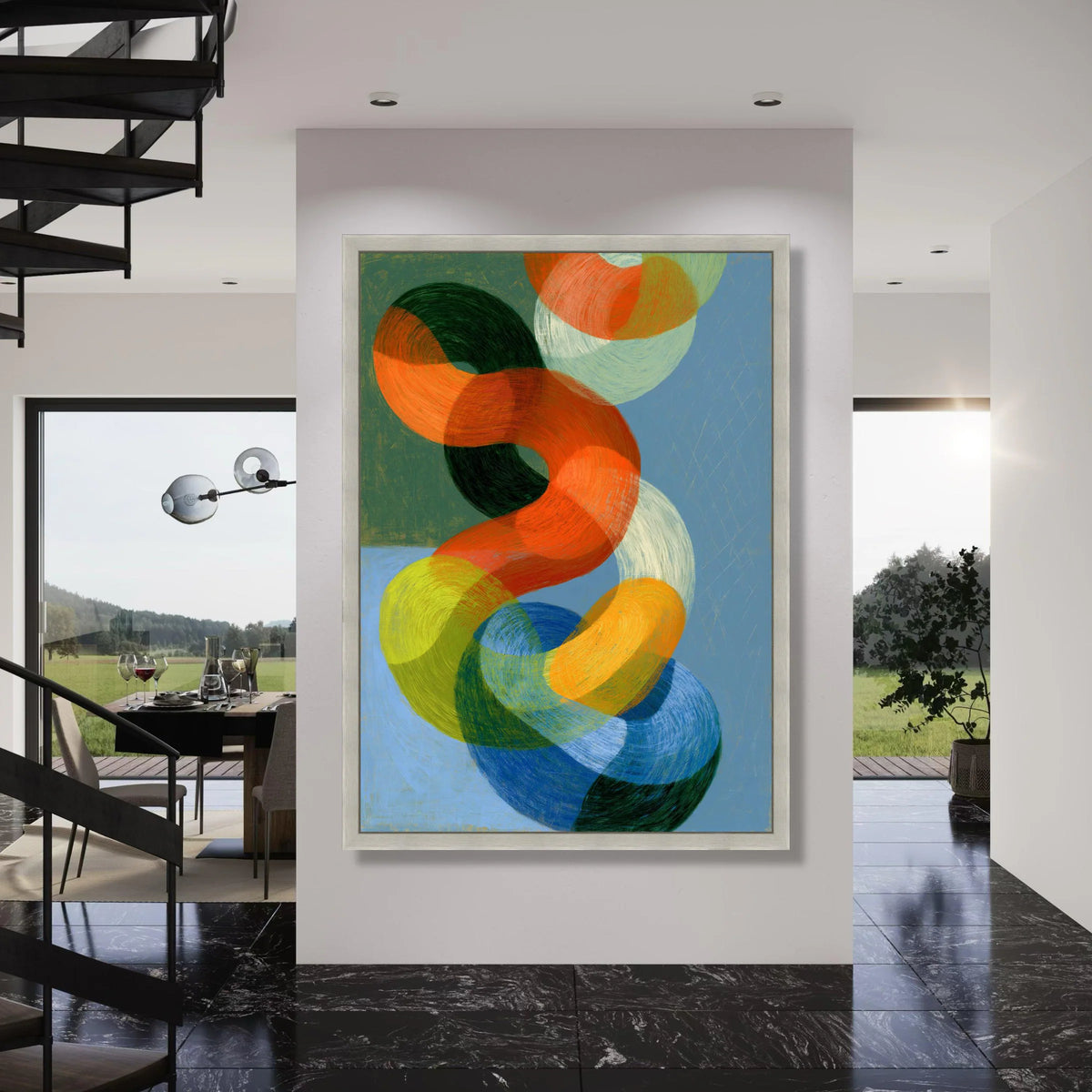 Colorful Intertwined Rings Abstract Canvas, Modern Geometric Wall Art, Bright Circular Shapes, Contemporary Home Decoration Print Art