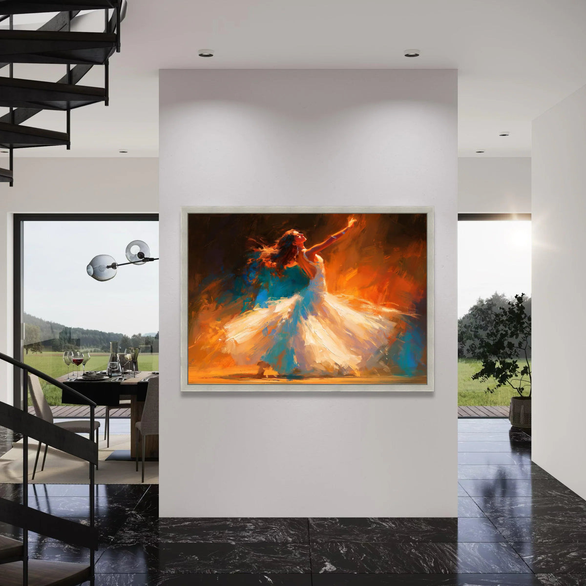 Graceful Ballerina Dance Canvas, Elegant Ballet Art, Vibrant Movement Wall Decor, Contemporary Woman Silhouette Canvas, Home Dance Print Art