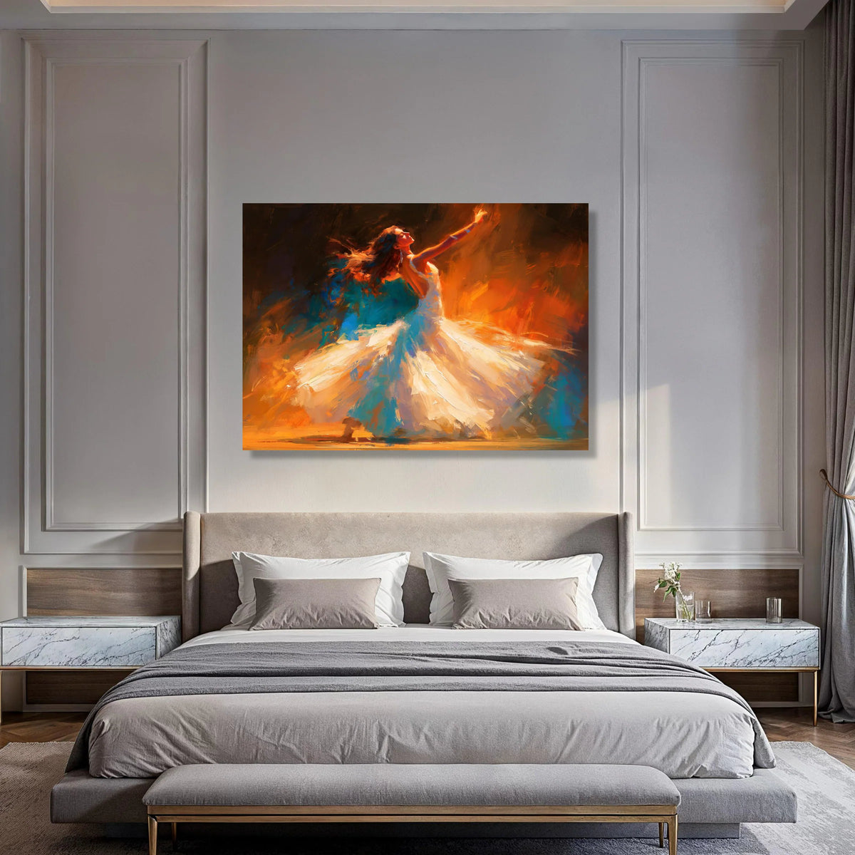Graceful Ballerina Dance Canvas, Elegant Ballet Art, Vibrant Movement Wall Decor, Contemporary Woman Silhouette Canvas, Home Dance Print Art