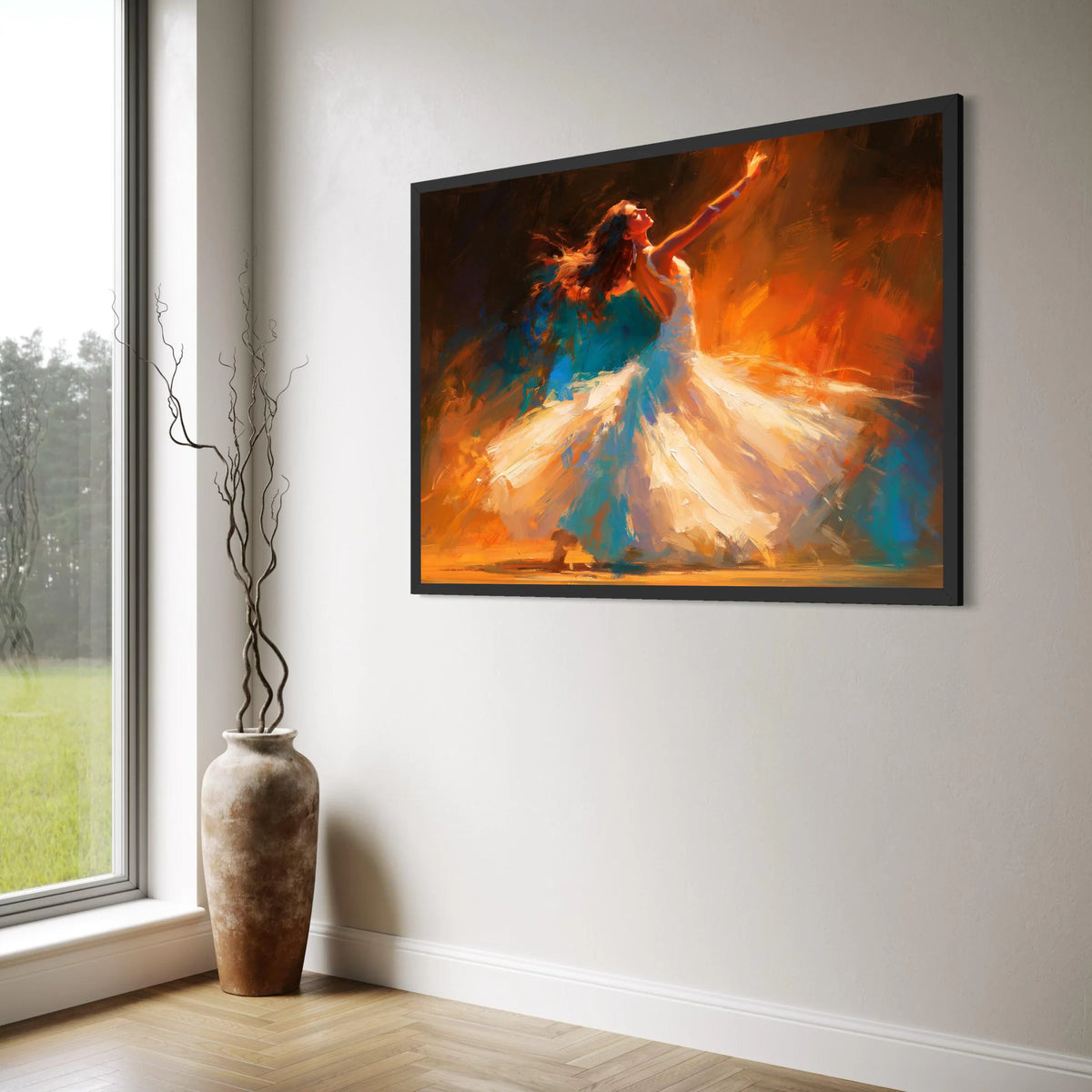 Graceful Ballerina Dance Canvas, Elegant Ballet Art, Vibrant Movement Wall Decor, Contemporary Woman Silhouette Canvas, Home Dance Print Art