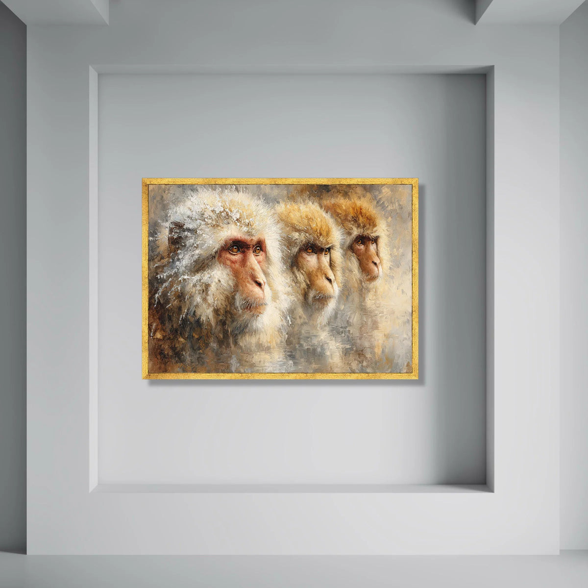 Three Curious Monkeys Canvas Wall Art, Animal Portrait Painting, Nature Wildlife Canvas, Detailed Primate Illustration, Home Decor Print Art