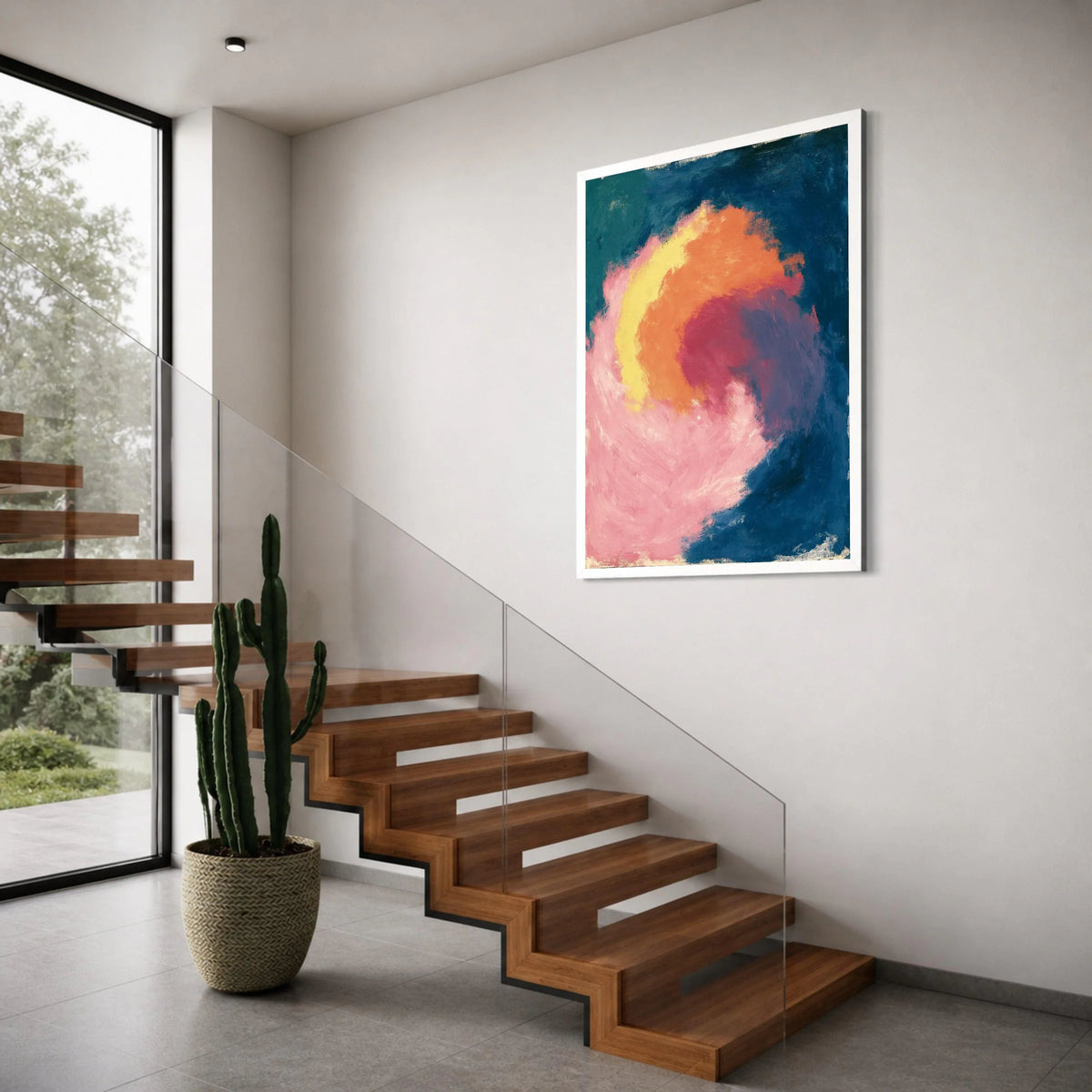Vibrant Abstract Swirl Canvas, Colorful Modern Wall Art, Pink Yellow Blue Home Decoration, Contemporary Art Canvas, Ready to Hang Print Art
