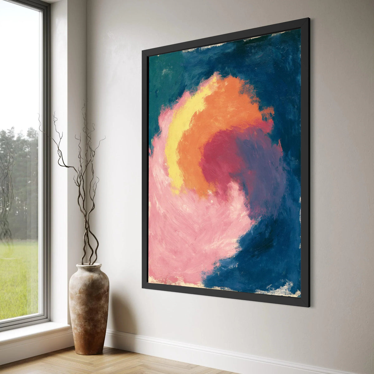 Vibrant Abstract Swirl Canvas, Colorful Modern Wall Art, Pink Yellow Blue Home Decoration, Contemporary Art Canvas, Ready to Hang Print Art