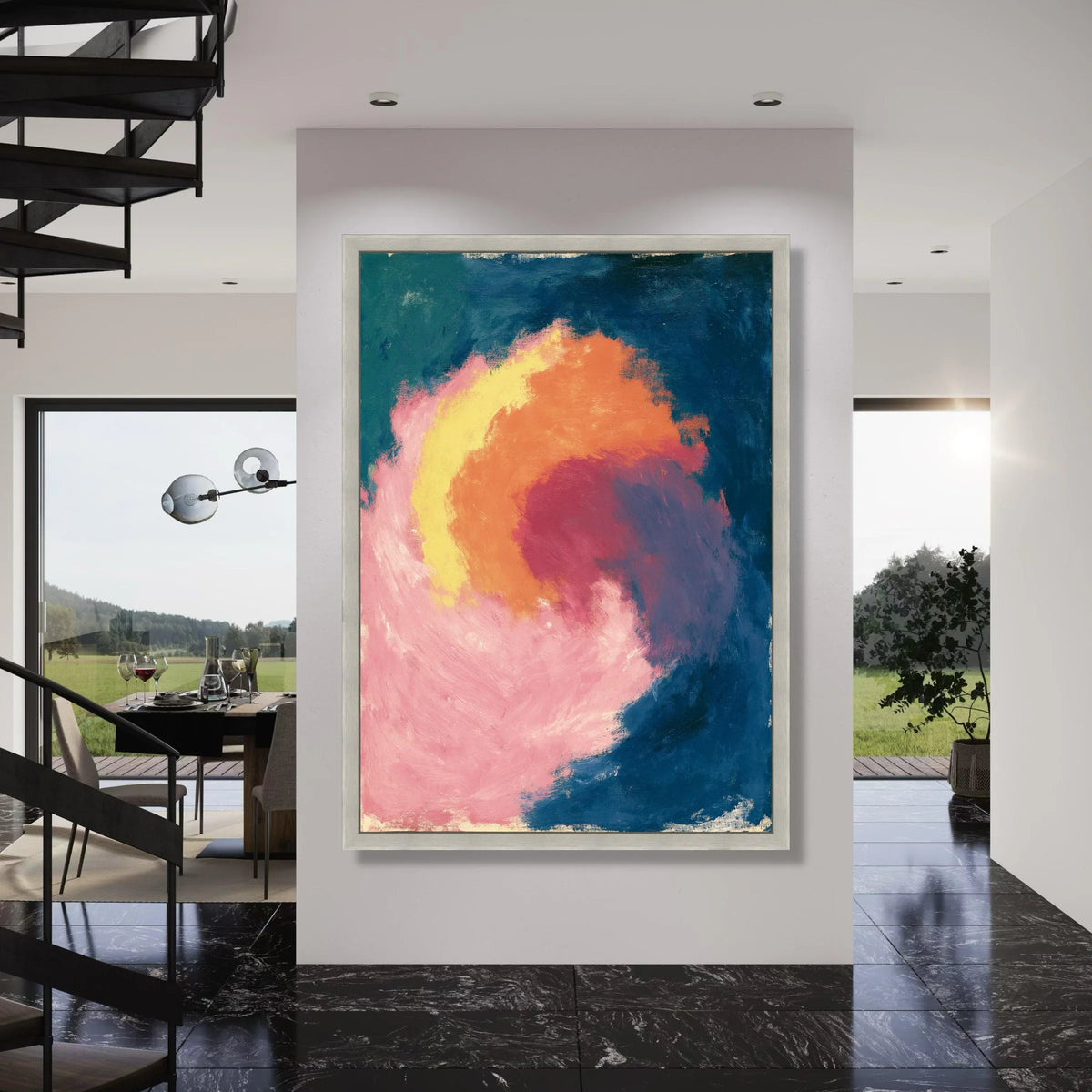Vibrant Abstract Swirl Canvas, Colorful Modern Wall Art, Pink Yellow Blue Home Decoration, Contemporary Art Canvas, Ready to Hang Print Art
