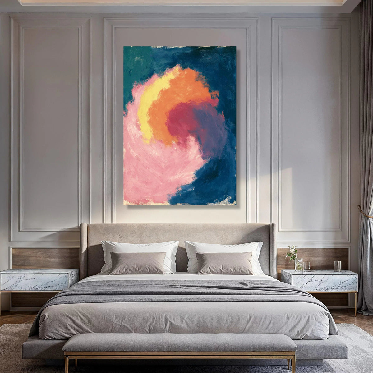 Vibrant Abstract Swirl Canvas, Colorful Modern Wall Art, Pink Yellow Blue Home Decoration, Contemporary Art Canvas, Ready to Hang Print Art