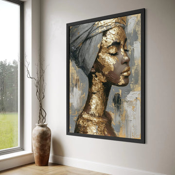 Elegant Woman Portrait Canvas Wall Art, Gold Leaf Face Design, Modern Abstract Female Profile, Sophisticated Home Decor, Ready to Print Art