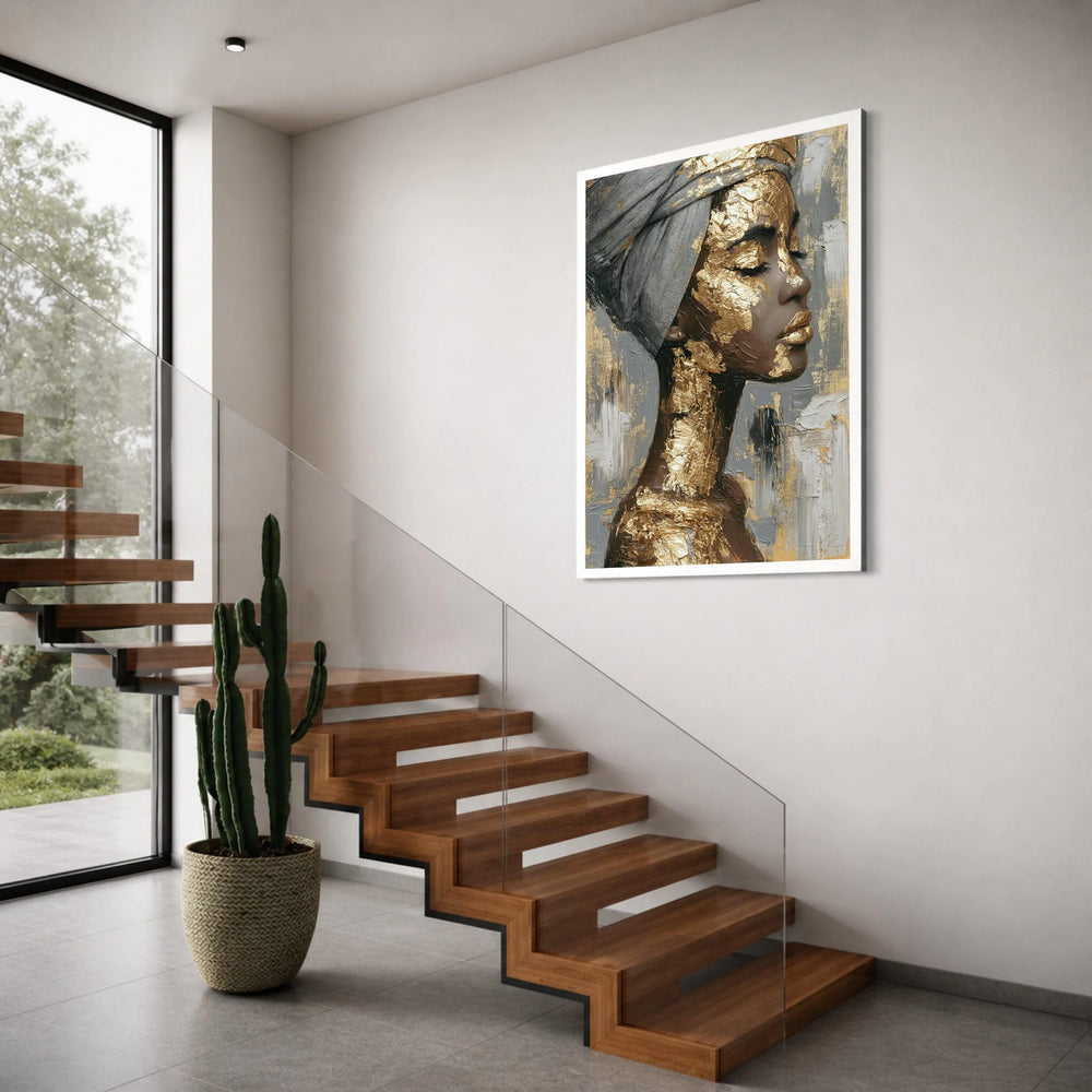 Elegant Woman Portrait Canvas Wall Art, Gold Leaf Face Design, Modern Abstract Female Profile, Sophisticated Home Decor, Ready to Print Art