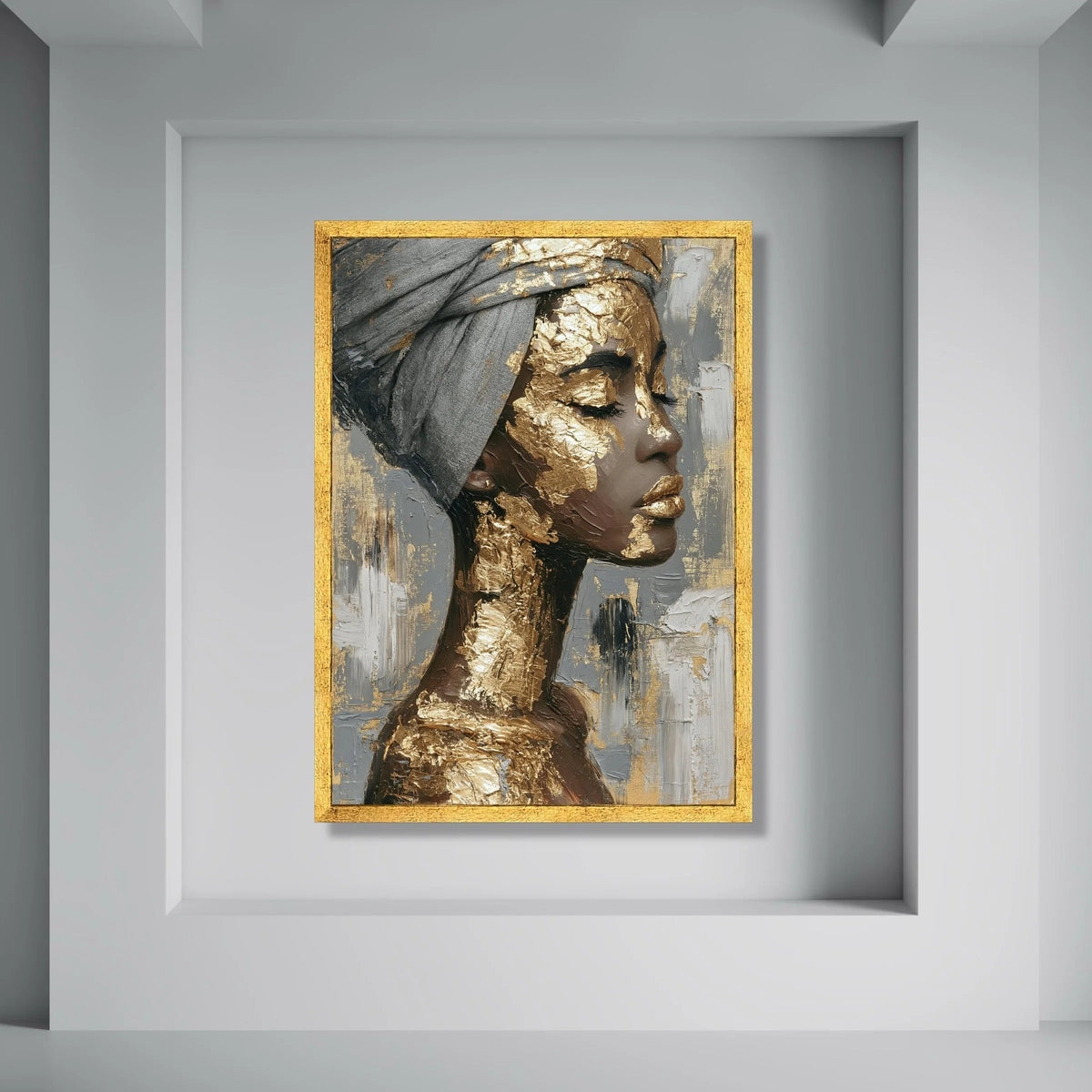 Elegant Woman Portrait Canvas Wall Art, Gold Leaf Face Design, Modern Abstract Female Profile, Sophisticated Home Decor, Ready to Print Art